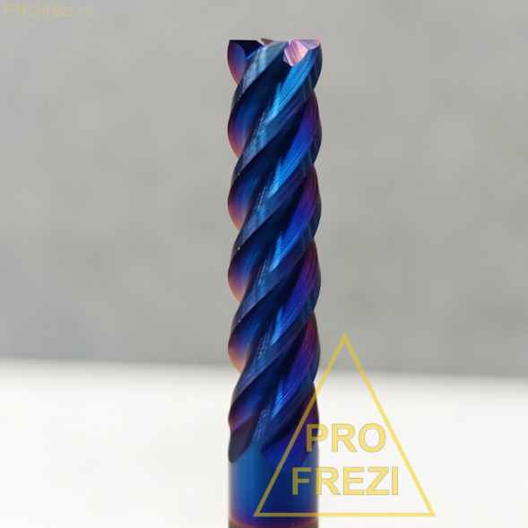 Спиральная твердосплавная фреза для стали Ø6*24*Ø6*75 Z4 покрытие NaCo Blue, HRC65, плоский торец, стружка вверх 150-624-675-HD