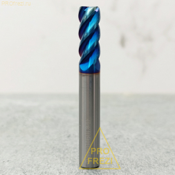 Спиральная твердосплавная фреза для стали Ø8*20*Ø8*60 Z4 покрытие NaCo Blue, HRC65, плоский торец, стружка вверх 150-820-860-HD 45°