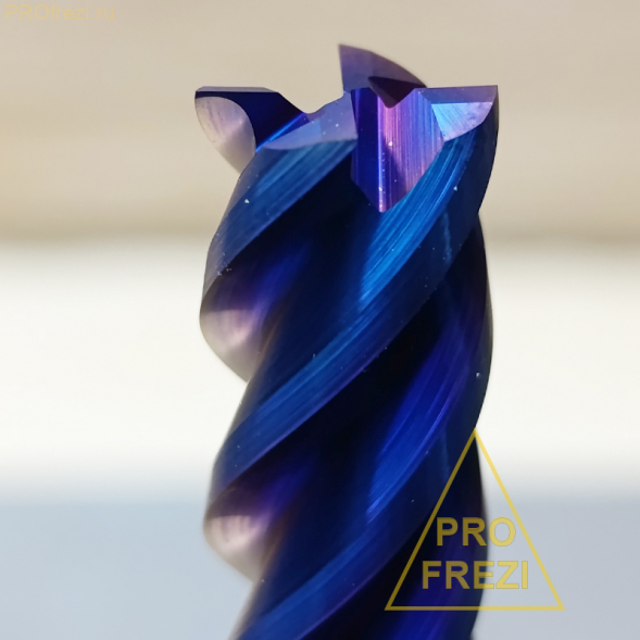 Спиральная твердосплавная фреза для стали Ø10*25*Ø10*75 Z4 покрытие NaCo Blue, HRC65, плоский торец, стружка вверх 150-1025-1075-HD, спираль 45°
