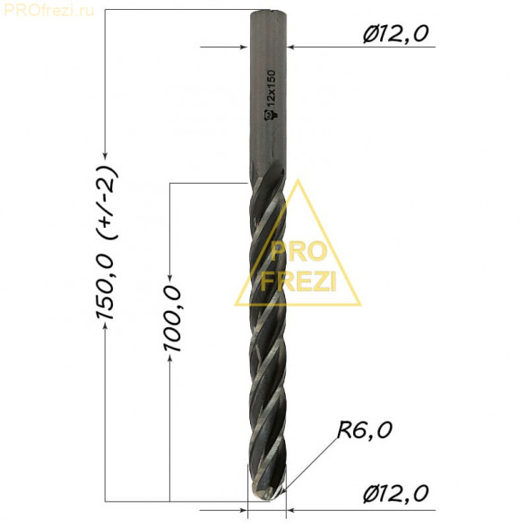 Фреза полусфера спиральная для пенопласта R6 Ø12*100*Ø12*150 Z4 950-12100-12150