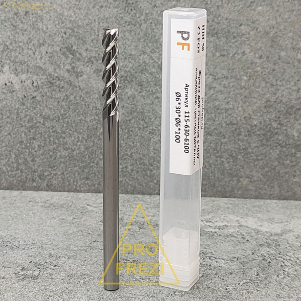 Фреза по алюминию и цветным металлам Z3 Ø6*30*Ø6*100 Profrezi 115-630-6100, плоский торец, стружка вверх