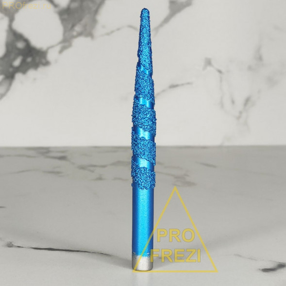 Концевая алмазная коническая сферическая фреза для обработки камня Ø3.5*Ø4.0*80*Ø10*120 Profrezi 193-3580-10120 (F37)