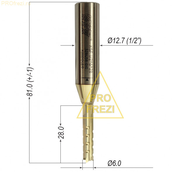 Фреза со стружколомом для раскроя и пазов Ø6*28*Ø12.7*81 Z3 KWS0000104819