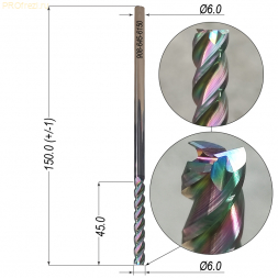 Фреза по алюминию и цветным металлам Ø6*45*Ø6*150 Z3 DLC 908-645-6150