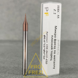 Концевая микро фреза для обработки металлов Ø0.6*1.2*4*50 Z2 HRC55 156-0612-450