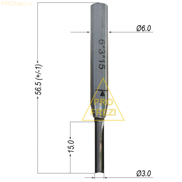 Прямая пазовая фреза Ø3*15*Ø6*55 TCT Z2 912-315-655 по дереву, фанере, MDF, ЛДСП