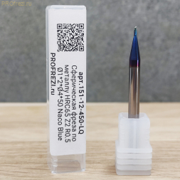 Сферическая фреза по металлу HRC65 Z2 R0.5 Ø1*2*Ø4*50 Naco Blue