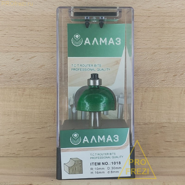 Кромочная радиусная фреза Алмаз 1018 R10 D30 H15 d8 (обратный радиус)