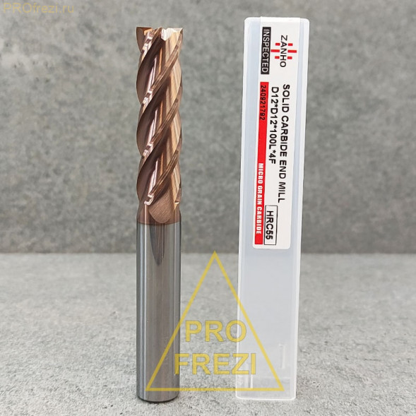 Концевая с плоским торцом Z4 Ø12*45*Ø12*100 TiSiN, HRC55 ZANHO 122-1245-12100