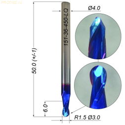 Сферическая фреза по металлу HRC65 Z2 R1.5 Ø3*6*Ø4*50 Naco Blue