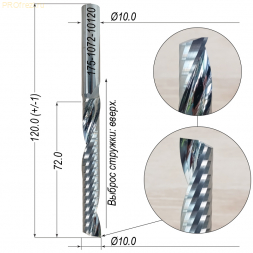 Фреза для фрезеровки пластиков, древесины, MDF Ø10*72*Ø10*120 Z1 5A Profrezi 175-1072-10120 (F07U)