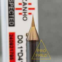 Микро сферическая фреза по металлу R0.05 Ø0,1*0,2*4*50 Z2 HRC60 TiSiN Zanho 126-0102-450