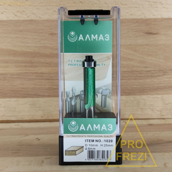Прямая кромочная фреза с подшипником АЛМАЗ 1020 D10 H25 d8 