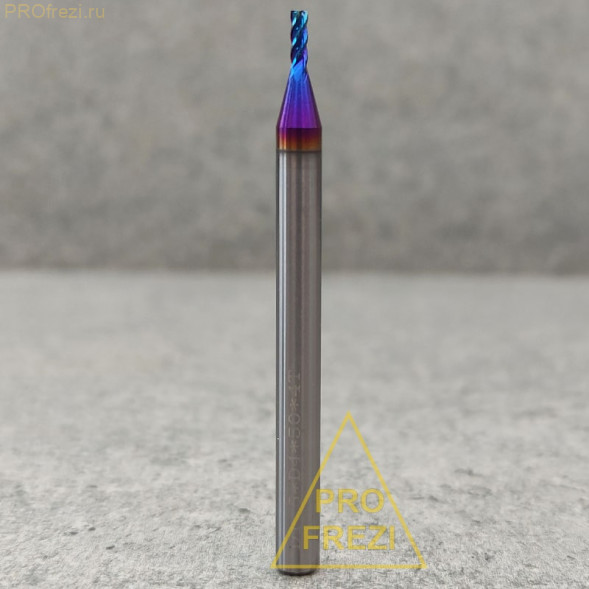 Спиральная твердосплавная фреза для стали Ø1,5*4*Ø4*50 Z4 покрытие NaCo Blue, HRC65, плоский торец, стружка вверх 150-154-450