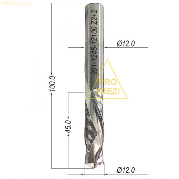 Компрессионная фреза для раскроя фанеры, ЛДСП, МДФ, ДВП  Z2+2 Ø12*45*Ø12*100 901-1245-12100
