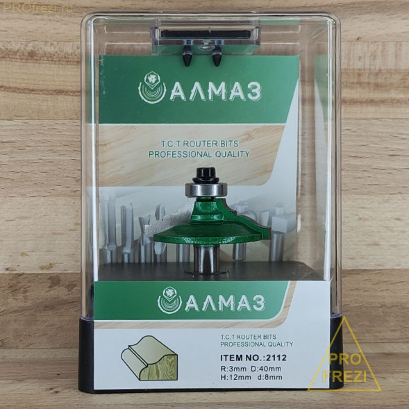 Кромочная фасонная профильная фреза по дереву Алмаз 2112 R3 D40 H12 d8