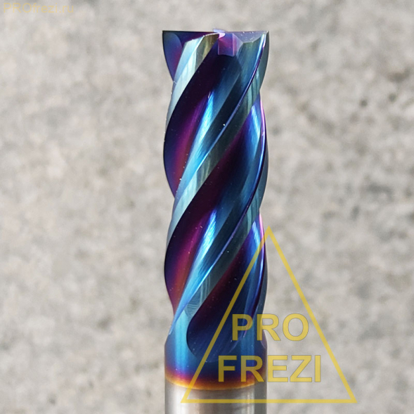 Спиральная твердосплавная фреза для стали Ø8*20*Ø8*60 Z4 покрытие NaCo Blue, HRC65, плоский торец, стружка вверх 150-820-860