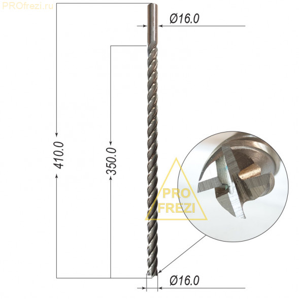 Фреза с плоским торцом спиральная для пенопласта Ø16*350*Ø16*410  951-16350-16410