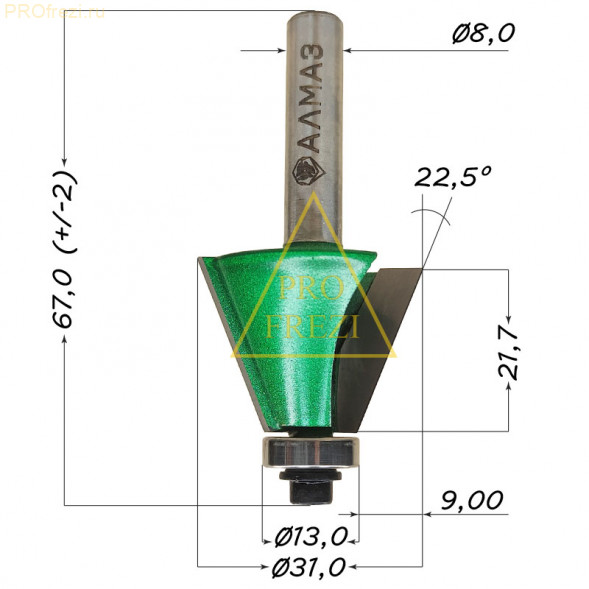 Фреза для фаски по дереву АЛМАЗ 1024 22,5° D31 H23 d8