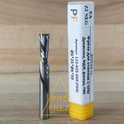 Фреза с выбросом стружки вниз для древесины, фанеры, MDF  Z2 Neg 5A Ø6*25*Ø6*50 Profrezi 112-625-650 (F04)