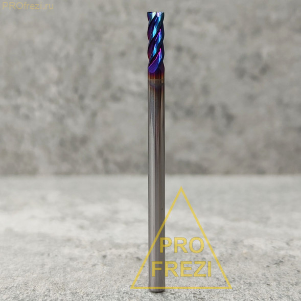 Спиральная твердосплавная фреза для стали Ø3*9*Ø3*50 Z4 покрытие NaCo Blue, HRC65, плоский торец, стружка вверх 150-39-350