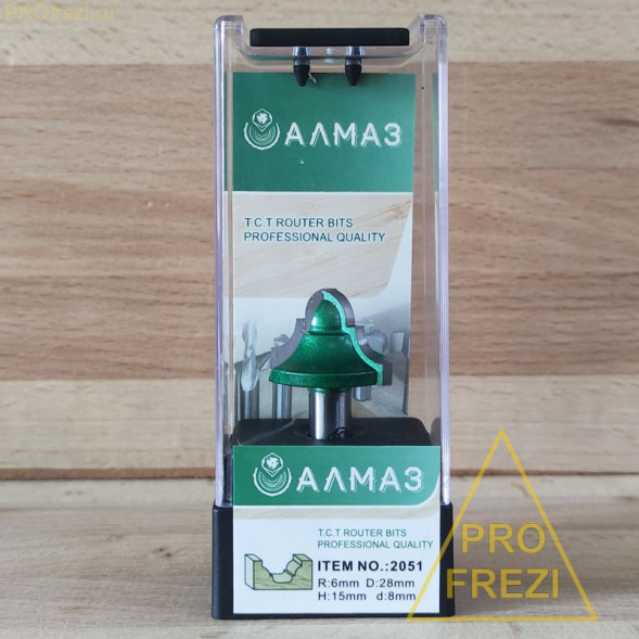 Концевая фасонная фреза по дереву АЛМАЗ 2051 R6 D28 H15 d8 L50