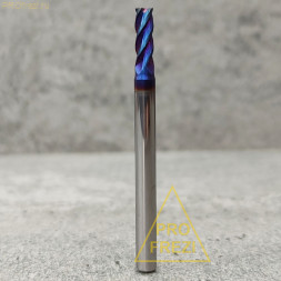 Спиральная твердосплавная фреза для стали Ø3,5*9*Ø4*50 Z4 покрытие NaCo Blue, HRC65, плоский торец, стружка вверх 150-359-450