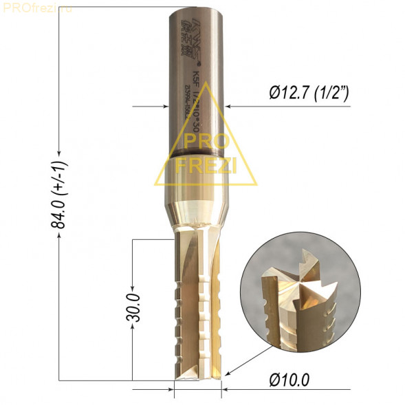 Фреза со стружколомом для раскроя и пазов Ø10*30*Ø12.7*83 Z4 KWS 213994-156L2