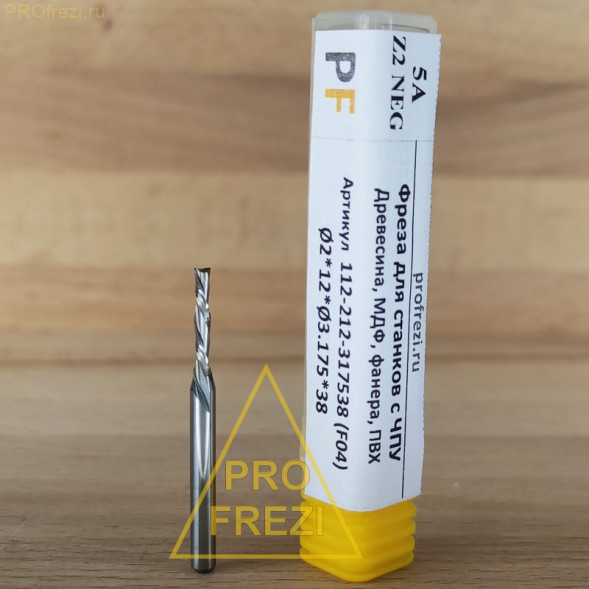 Фреза с выбросом стружки вниз для древесины, фанеры, MDF  Z2 Neg 5A Ø2*12*Ø3.175*38 Profrezi 112-212-317538 (F04)