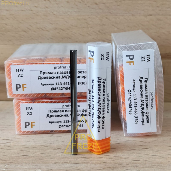 Прямая твердосплавная концевая фреза для древесины, фанеры, MDF Z2 HW Ø4*42*Ø4*65 Profrezi 113-442-465 (F30)