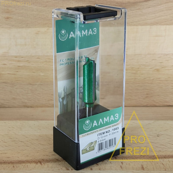 Фреза прямая пазовая по дереву АЛМАЗ 1003 D12 H30 d6 Z2 для ручного фрезера и станков с ЧПУ