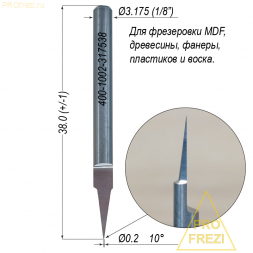 Гравер конический твердосплавный однозаходный  10° (Ø0.2*7*Ø3.175*38) Z1 Profrezi 400-1002-317538