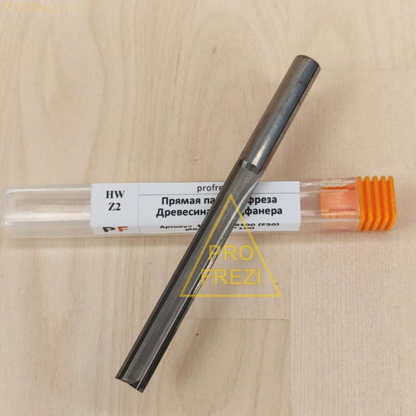 Прямая твердосплавная концевая фреза для древесины, фанеры, MDF Z2 HW Ø8*62*Ø8*100 Profrezi 113-862-8100 (F30)