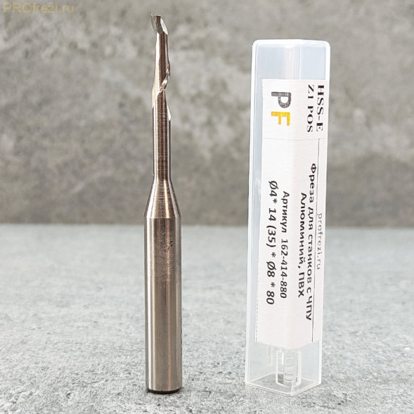 Фреза для фрезеровки алюминия и ПВХ Profrezi 162-414-880 Z1 HSS-E Ø4*14*34*Ø8*80 