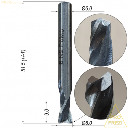 Шпоночная фреза по металлу Ø6*9*Ø6*51 Z2 Р6М5, ГОСТ 9140-2015, Ц/Х