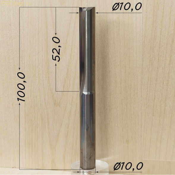 Прямая твердосплавная концевая фреза для древесины, фанеры, MDF Z2 HW Ø10*52*Ø10*100 Profrezi 113-1052-10100 (F30)