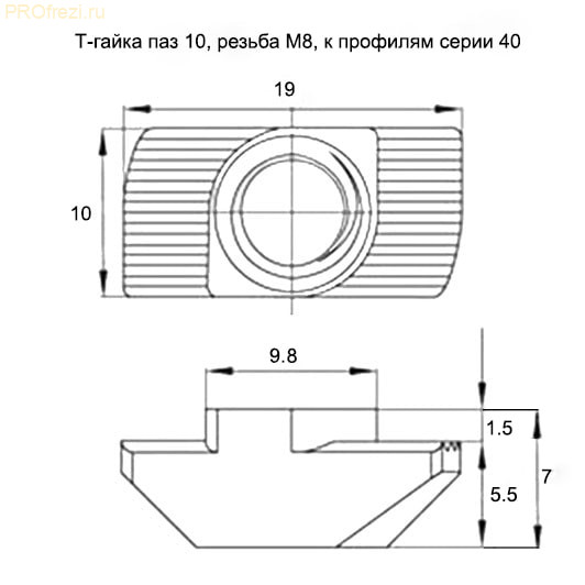 Т-гайка поворотная к профилю серии 40, паз 10 мм M8