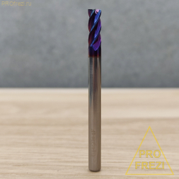 Спиральная твердосплавная фреза для стали Ø4*12*Ø4*50 Z4 покрытие NaCo Blue, HRC65, плоский торец, стружка вверх 150-410-450-K