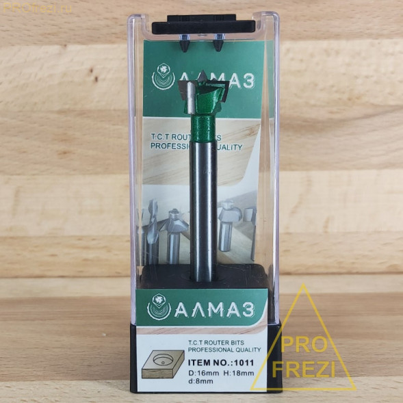 Чашечное сверло АЛМАЗ 1011 D16 H18 d8 L85 по дереву, МДФ, фанере, 