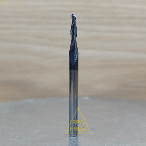 Коническая сферическая фреза для 3D и 5D фрезеровки 3.93° R1 Ø2*15.5*Ø4.0*50 Z2 AlTiN Profrezi 100-115-450 (F01) HRC55