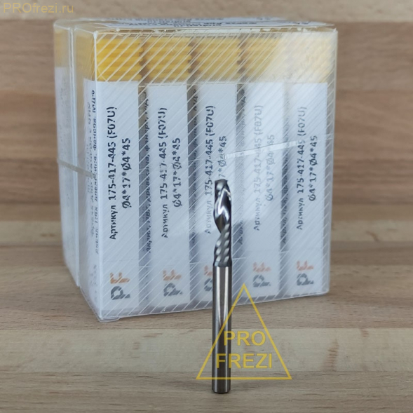 Фреза для фрезеровки пластиков, древесины, MDF Ø4*17*Ø4*45 Z1 5A Profrezi 175-417-445 (F07U)