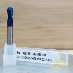 Сферическая фреза по металлу HRC65 Z2 R3 Ø6*12*Ø6*50 Naco Blue 151-612-650-HD 35°