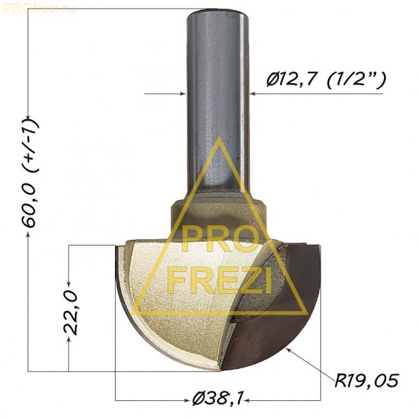 Галтельная полукруглая концевая фреза Tideway LC05022408 R19.05 D38.1 H22 d12.7
